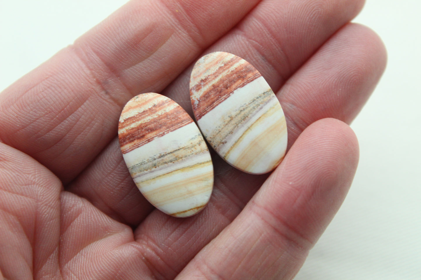 TWO Retro Jasper Cabochon orange Oval