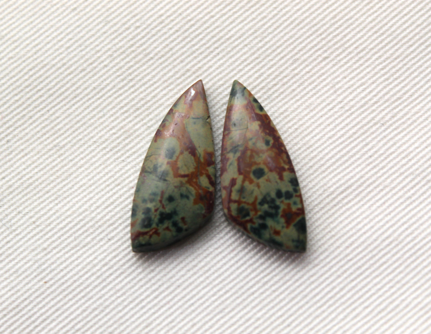 Small Morning Dew Jasper Cabochon Pair Gemstone Green