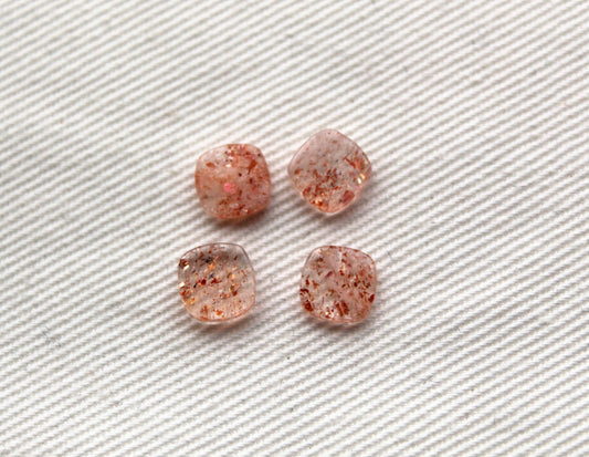 Lot of FOUR Sunstone cabochons 6 MM Gemstones cushion square