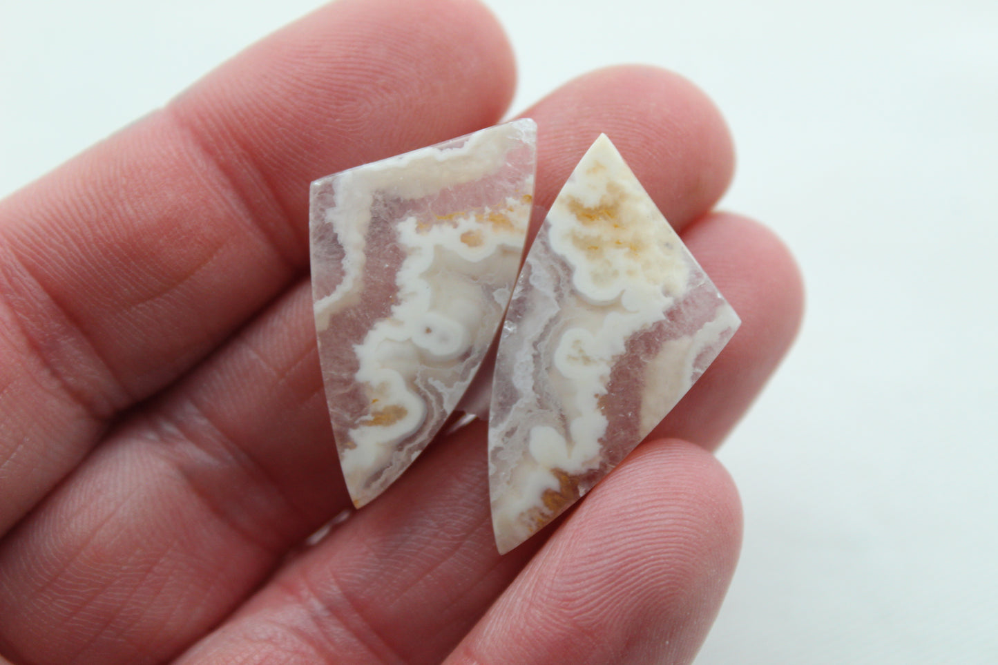 Pandora Agate Pair Cabochon Gemstone white beige