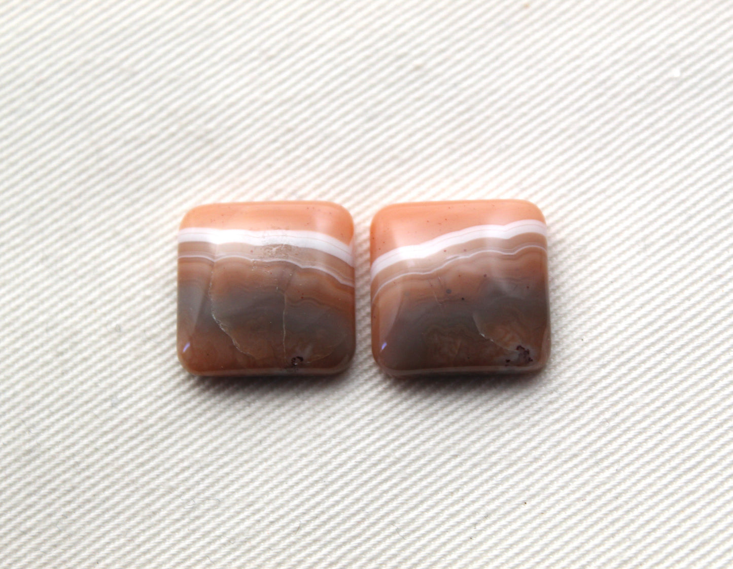 TWO square Lace Agate Cabochons Gemstones 15MM