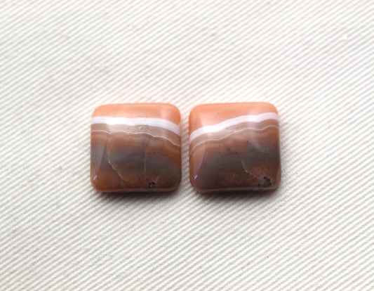 TWO square Lace Agate Cabochons Gemstones 15MM