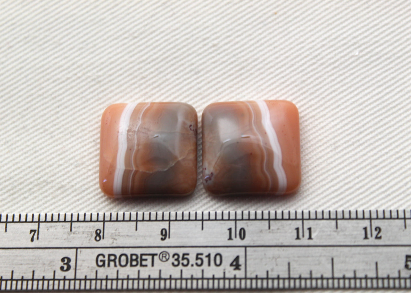 TWO square Lace Agate Cabochons Gemstones 15MM