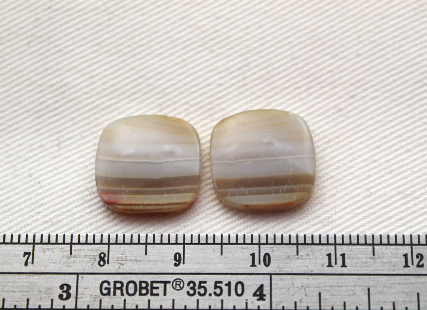 Small banded Agate Pair Cabochon Gemstone white cushion 14MM