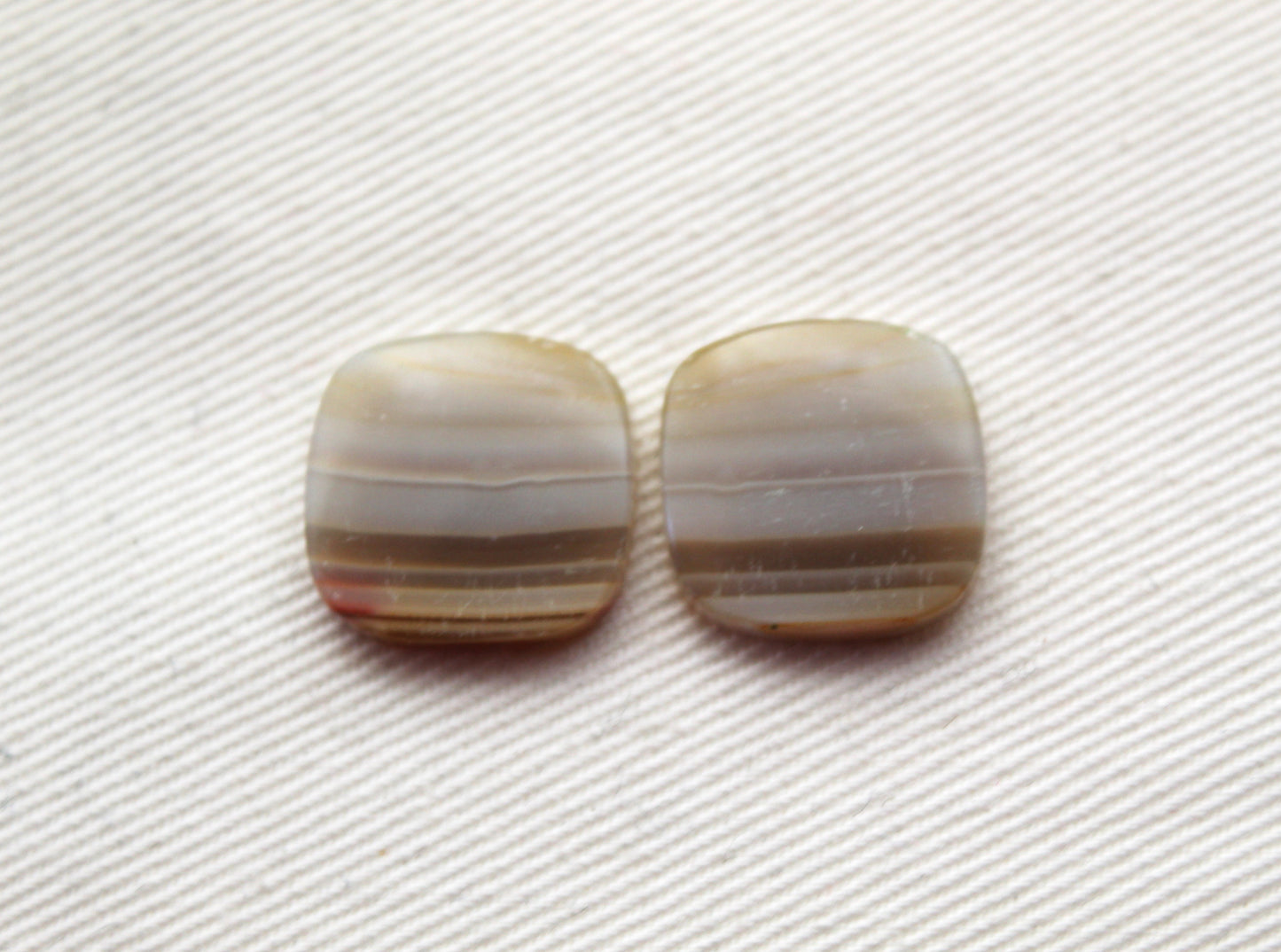 Small banded Agate Pair Cabochon Gemstone white cushion 14MM