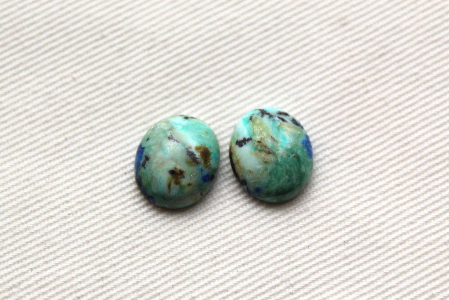 TWO Azurite oval cabochons 10X12MM green blue