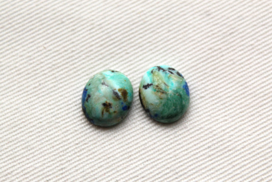 TWO Azurite oval cabochons 10X12MM green blue