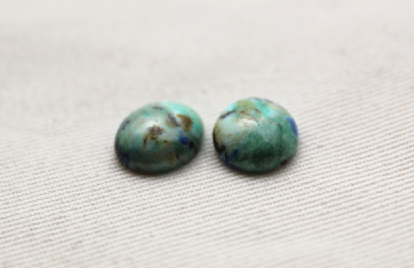 TWO Azurite oval cabochons 10X12MM green blue