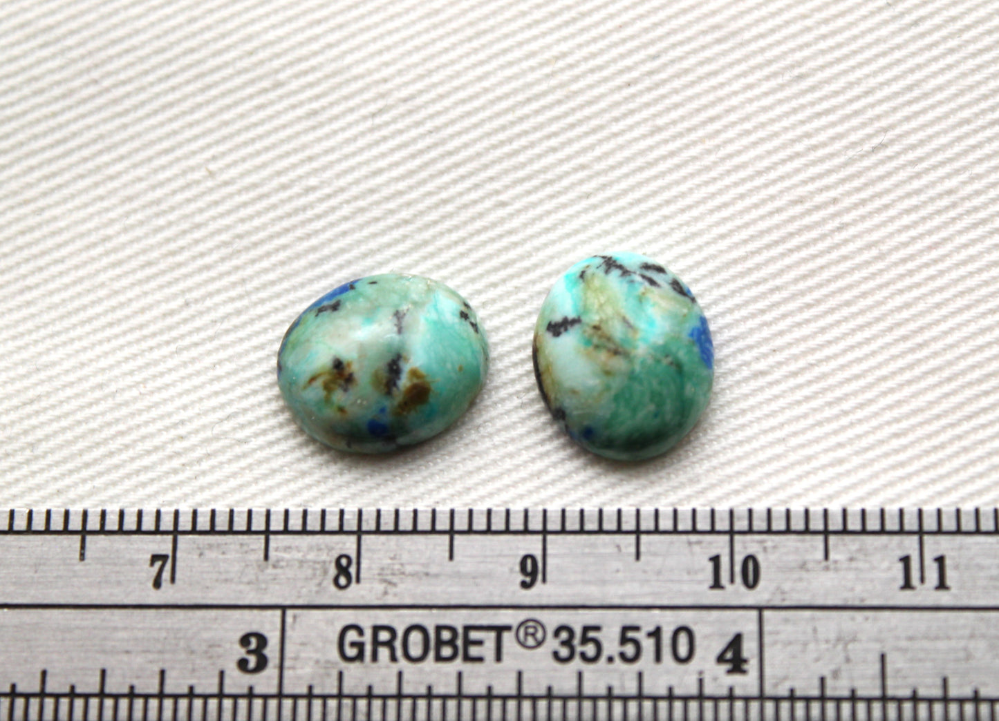 TWO Azurite oval cabochons 10X12MM green blue