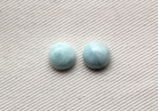 TWO round larimar of 8 mm cabochons