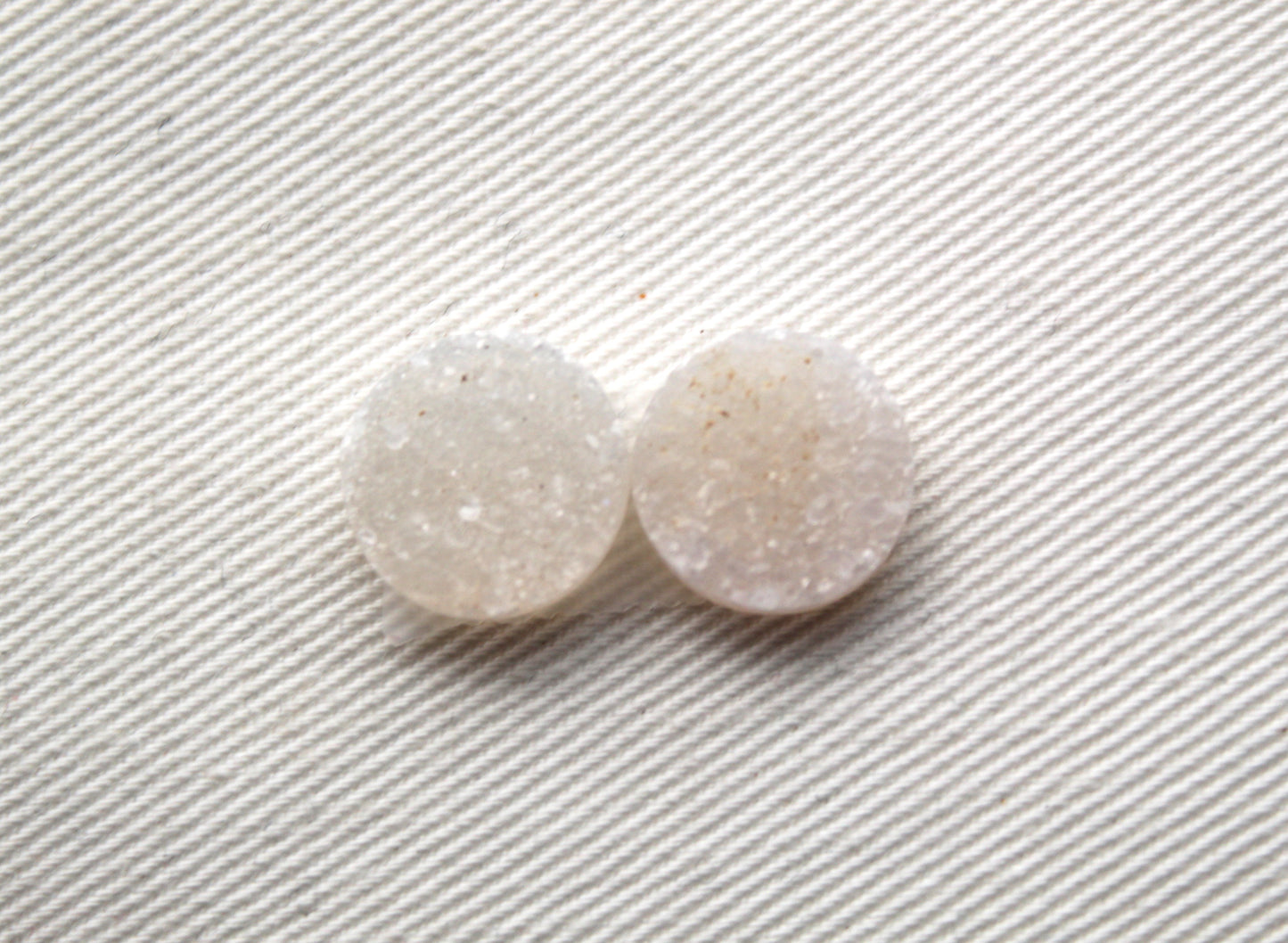 Small White Druzy Pair Cabochons round 12MM
