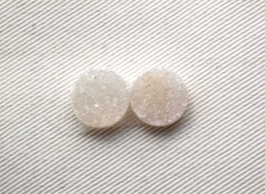 Small White Druzy Pair Cabochons round 12MM