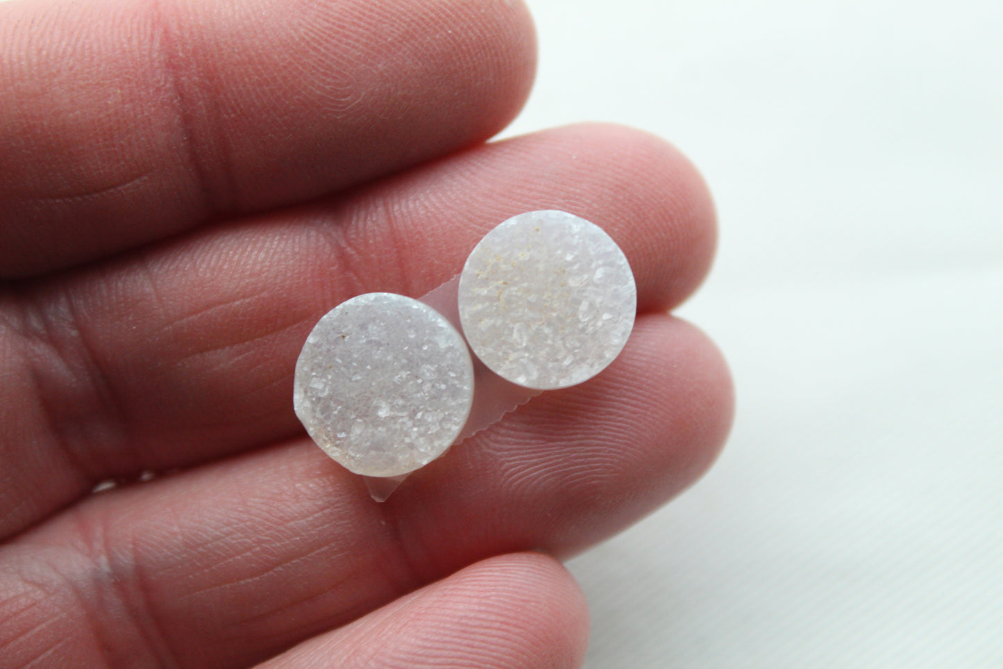 Small White Druzy Pair Cabochons round 12MM
