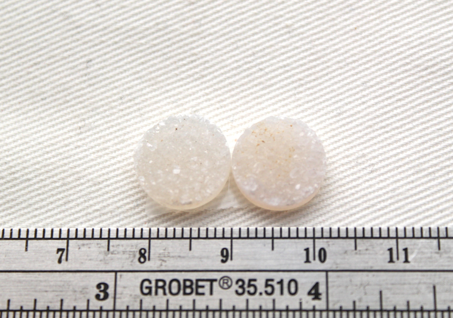 Small White Druzy Pair Cabochons round 12MM