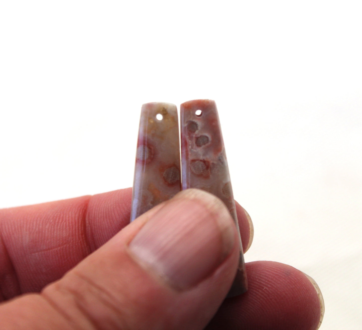 Small River Jasper Cabochon Pair Gemstone pink beige DRILLED