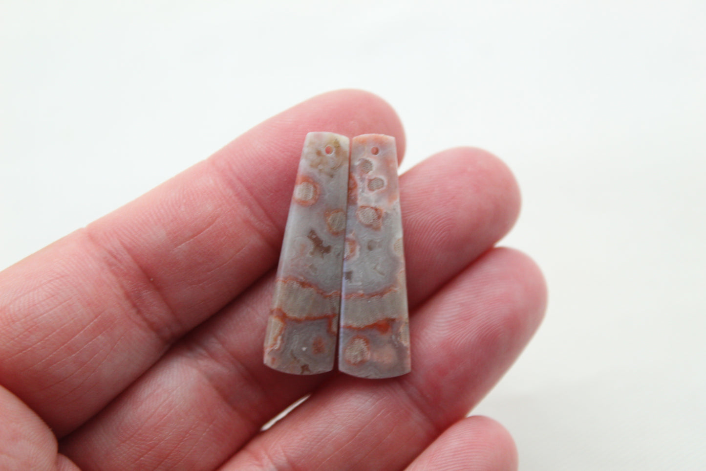 Small River Jasper Cabochon Pair Gemstone pink beige DRILLED