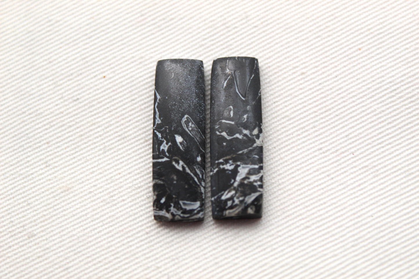 Black Palm Root Cabochon Pair natural gemstones rectangle
