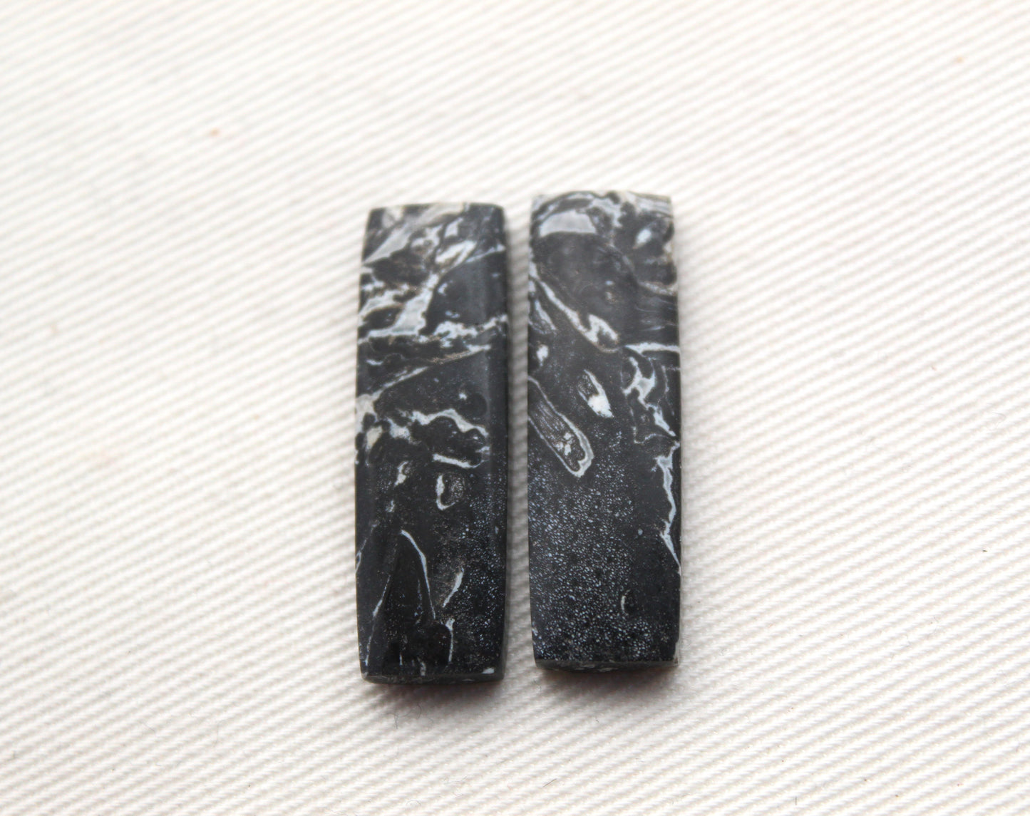 Black Palm Root Cabochon Pair natural gemstones rectangle