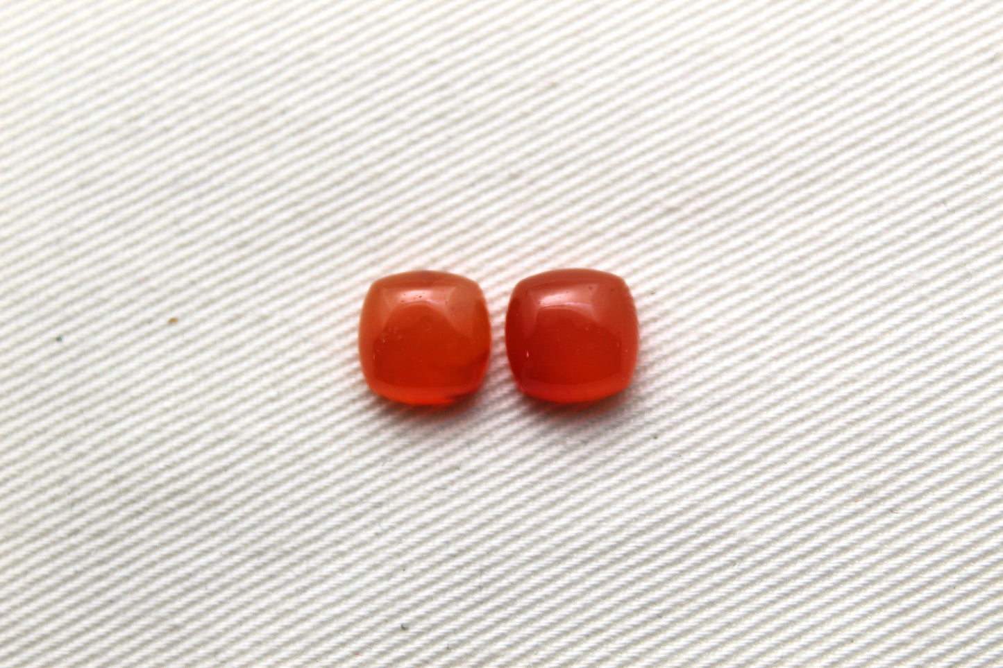 TWO Carnelian cabochons Orange square cushion gemstones 8 mm