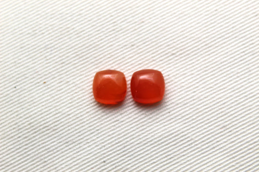 TWO Carnelian cabochons Orange square cushion gemstones 8 mm