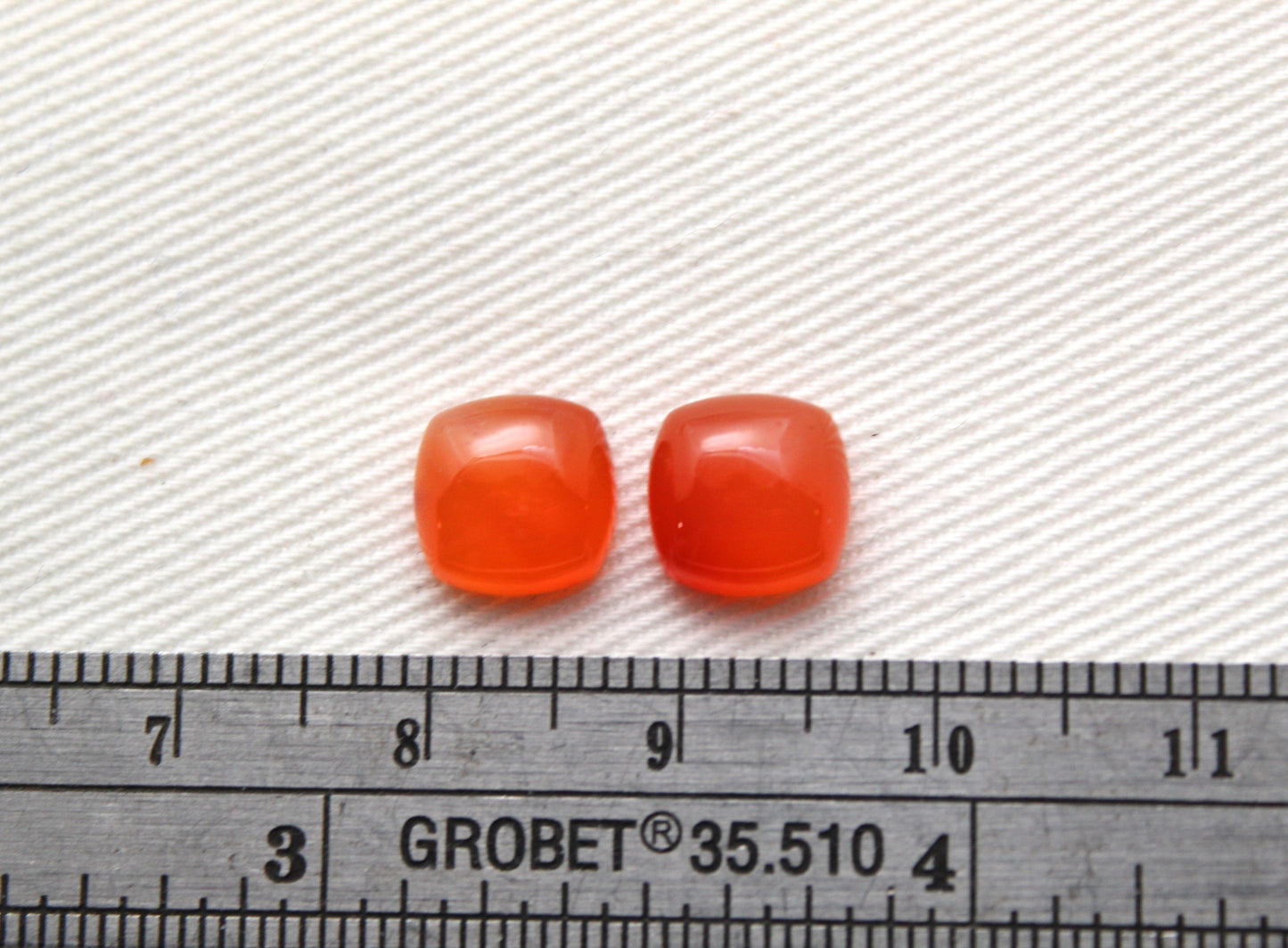 TWO Carnelian cabochons Orange square cushion gemstones 8 mm