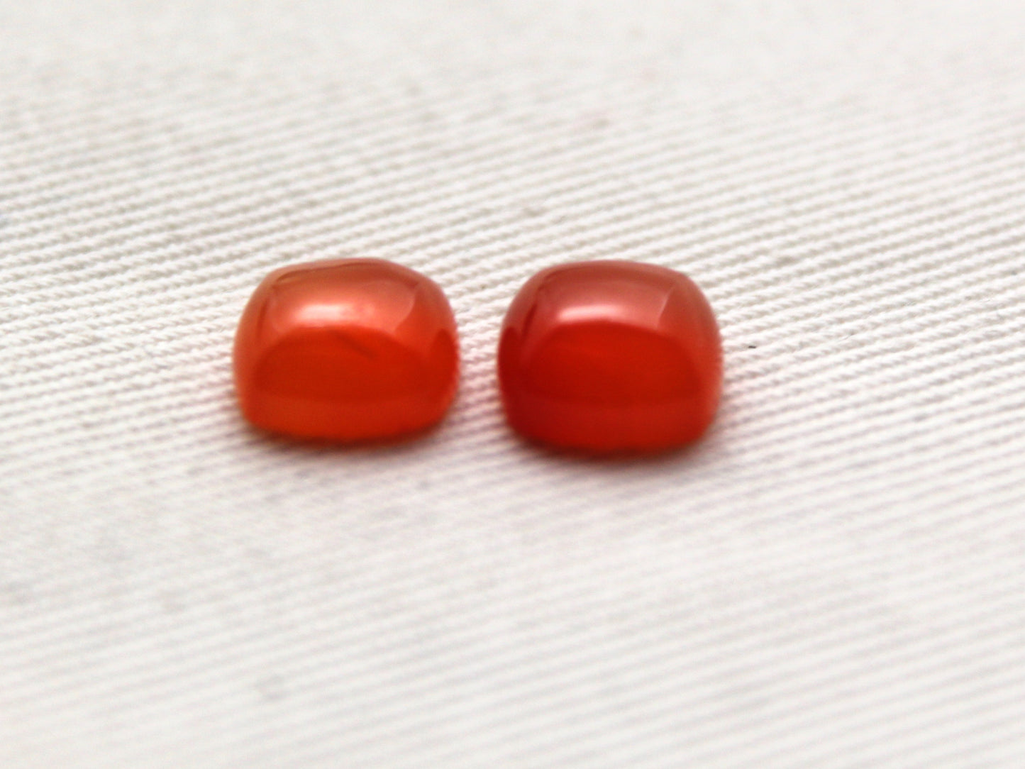 TWO Carnelian cabochons Orange square cushion gemstones 8 mm