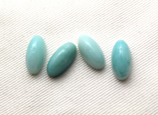 FOUR Amazonite oval cabochon 7x14 mm blue high dome