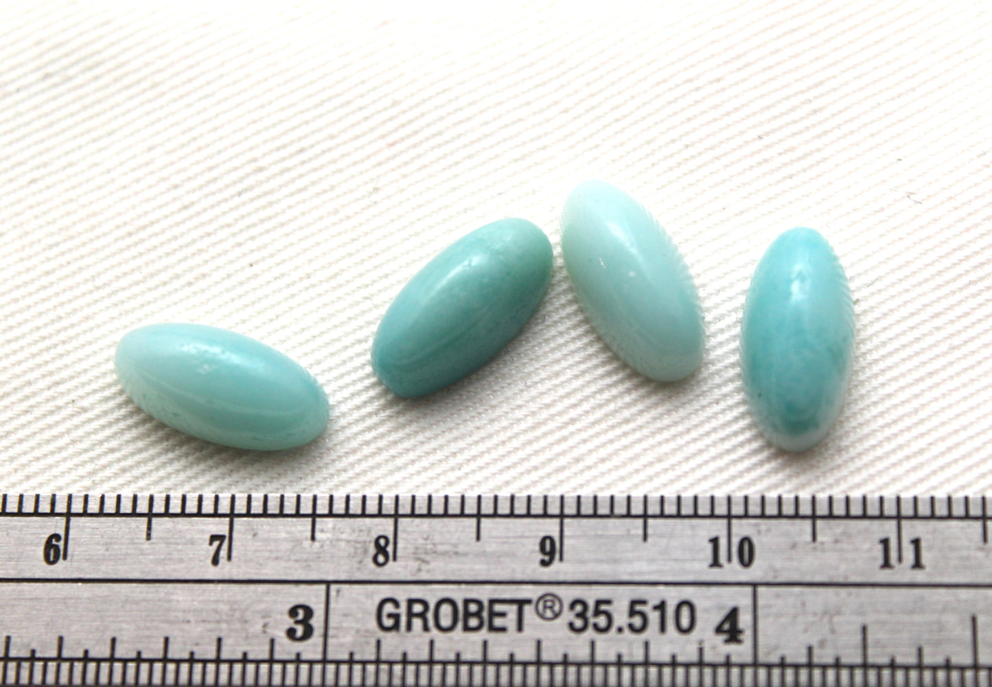 FOUR Amazonite oval cabochon 7x14 mm blue high dome