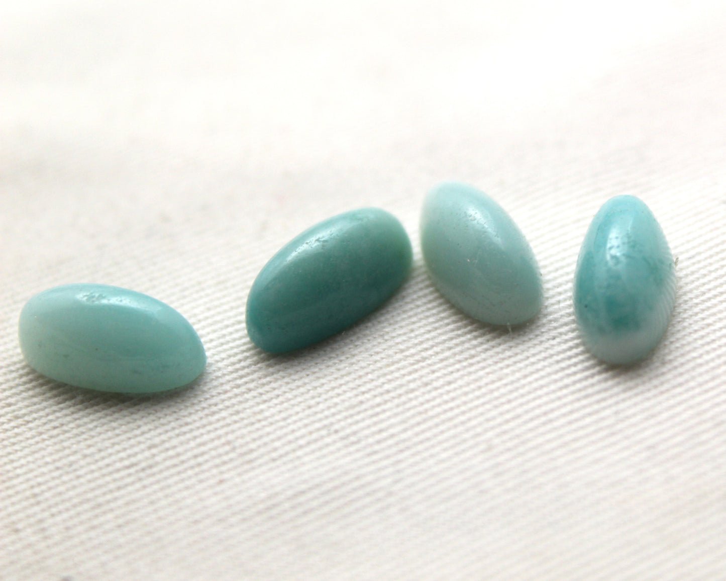 FOUR Amazonite oval cabochon 7x14 mm blue high dome
