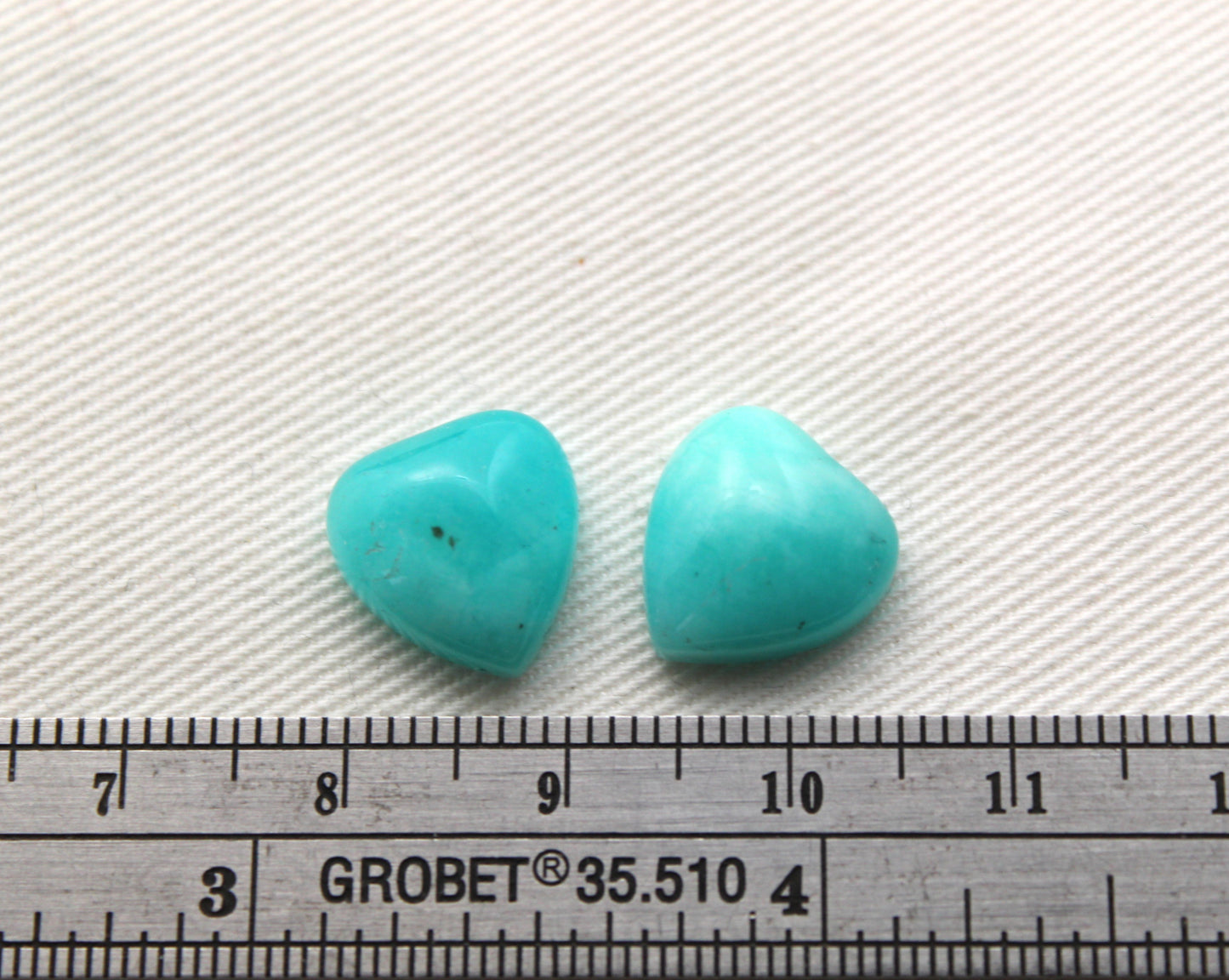 TWO Amazonite coeur cabochon 12 mm bleu