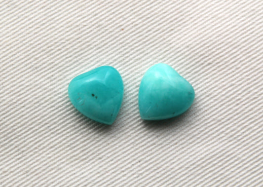 TWO Amazonite coeur cabochon 12 mm bleu