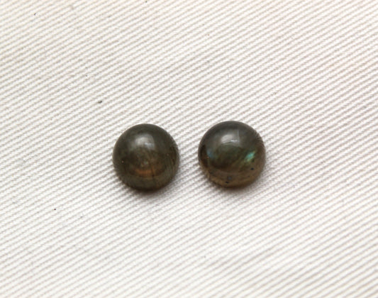 DEUX cabochons Labradorite ronds 10MM Gemme bleue