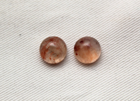 TWO Hematoid Quartz cabochons round Gemstones 10MM