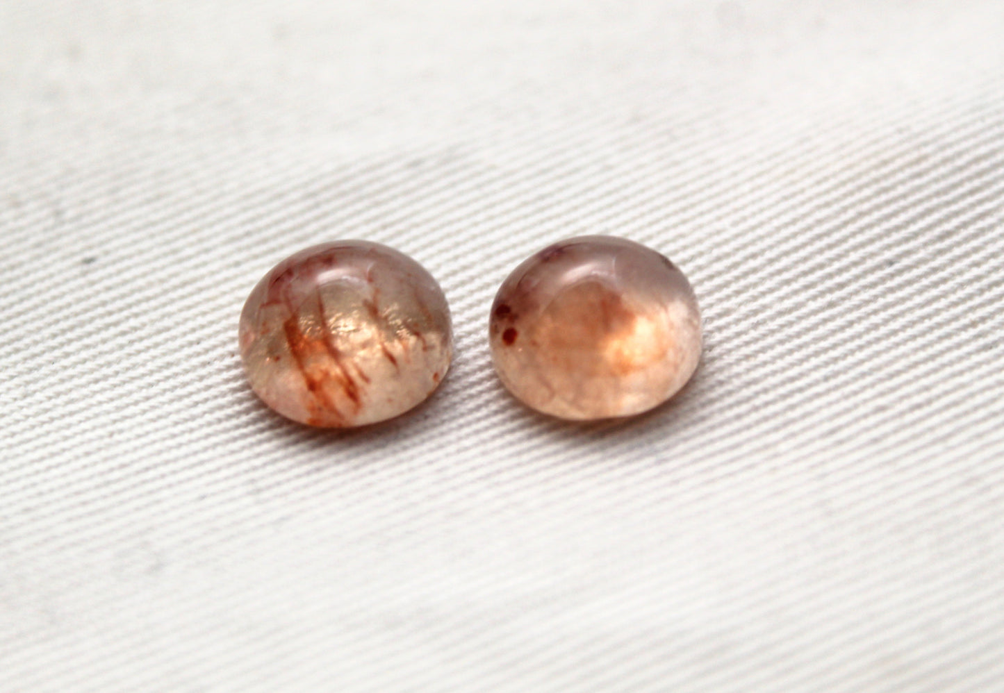 TWO Hematoid Quartz cabochons round Gemstones 10MM