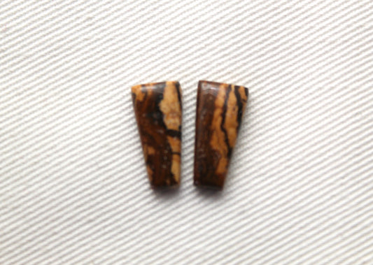 Small pair of Picture Jasper Cabochons beige 7x14MM