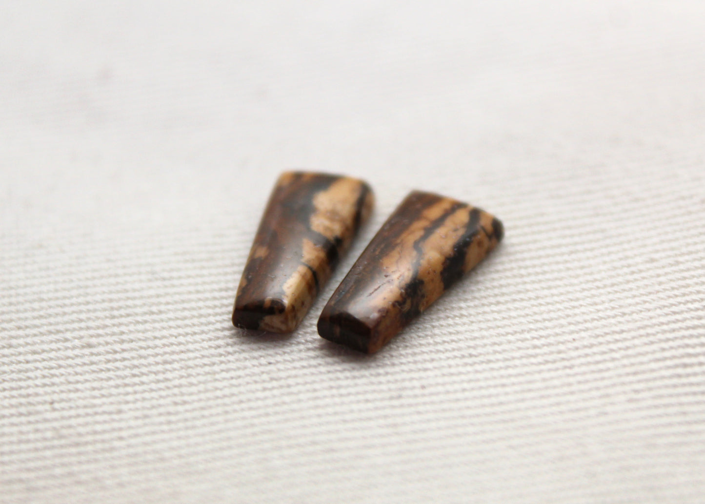 Small pair of Picture Jasper Cabochons beige 7x14MM