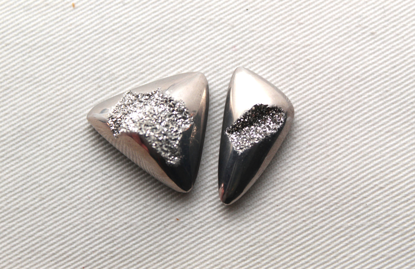 TWO Stone Cabochon Metallic Window Druzy freeform