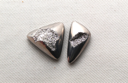 TWO Stone Cabochon Metallic Window Druzy freeform
