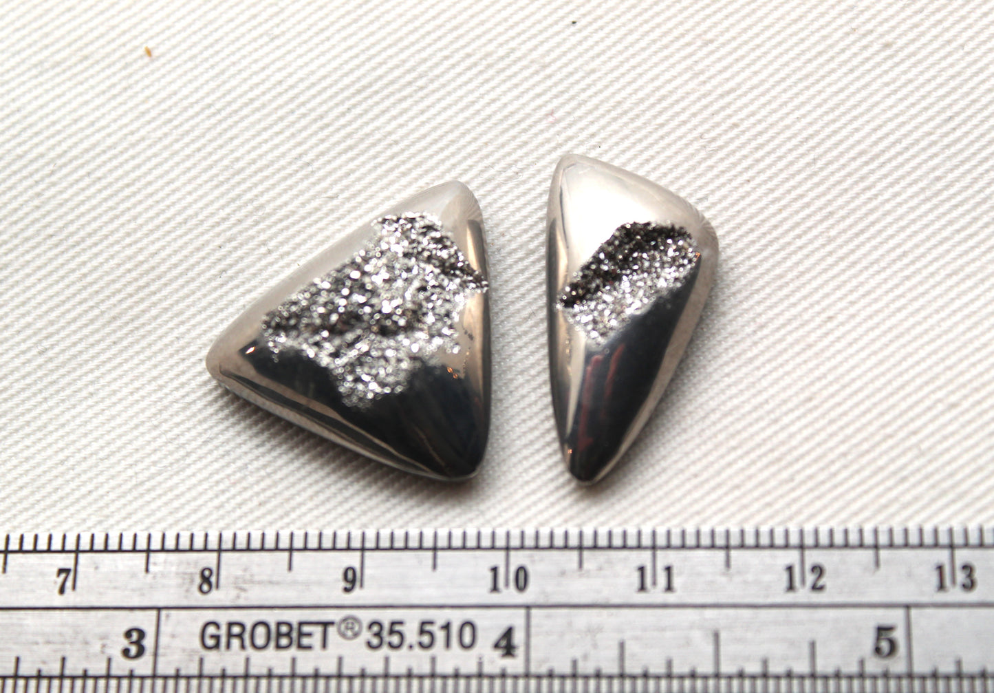 TWO Stone Cabochon Metallic Window Druzy freeform