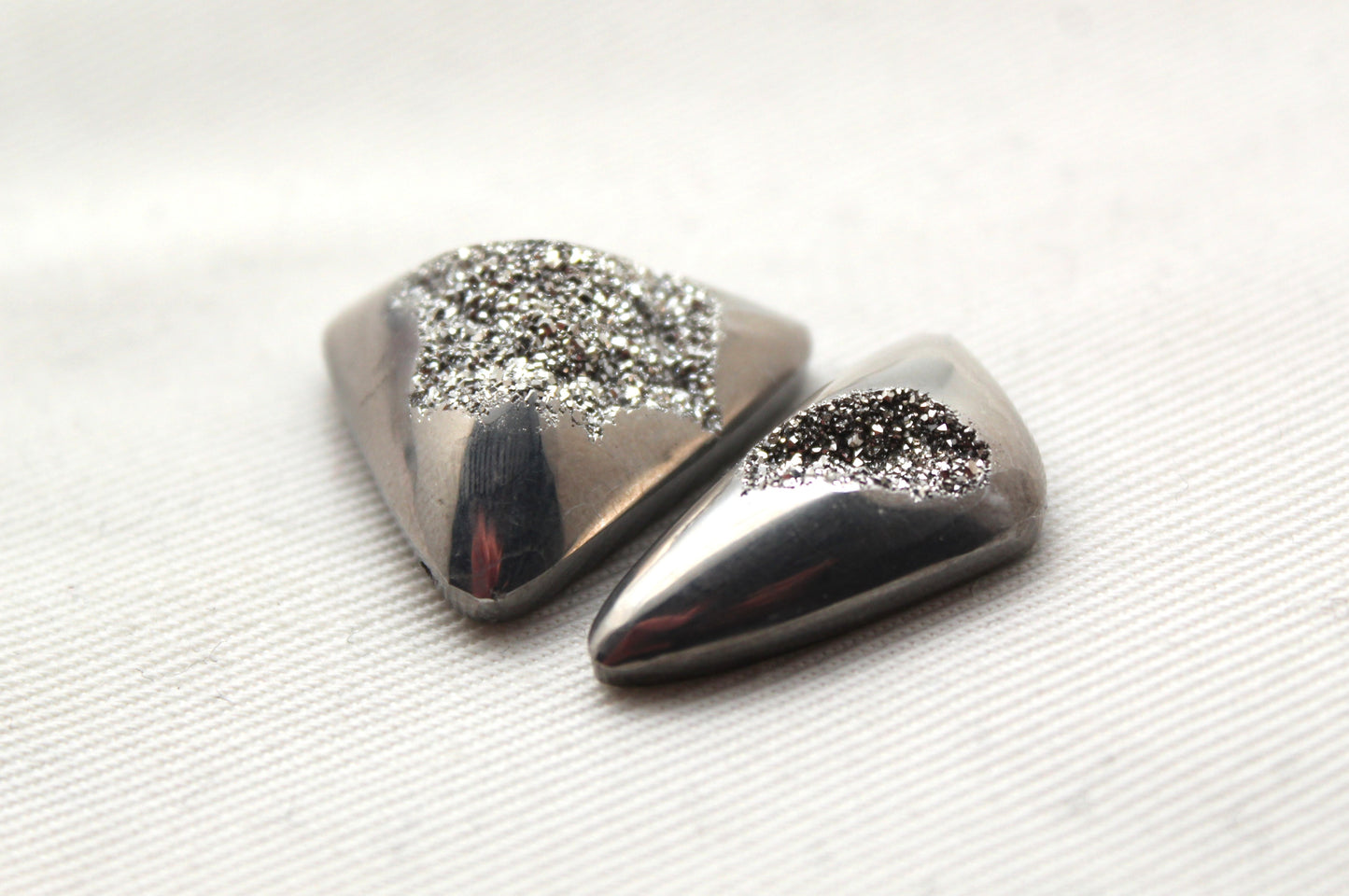 TWO Stone Cabochon Metallic Window Druzy freeform