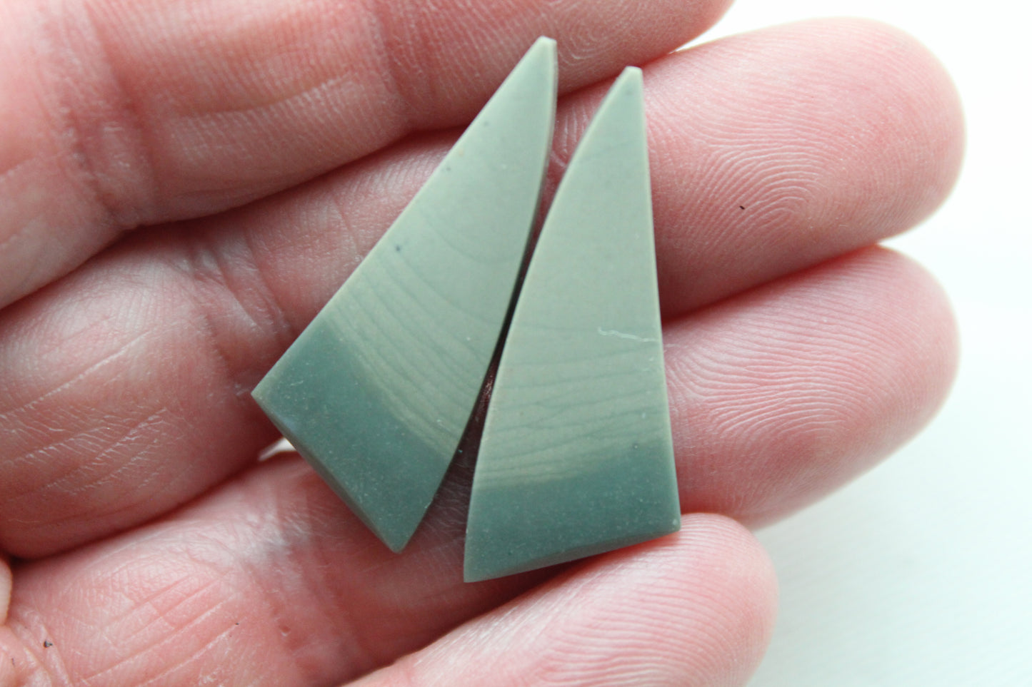 Pair of Indonesian Imperial green Jasper Cabochons