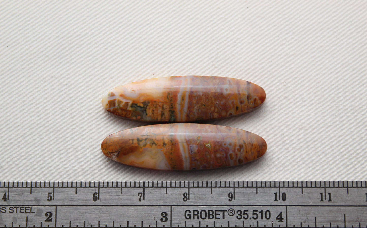 River Jasper Cabochons Pair Gemstone beige Oval