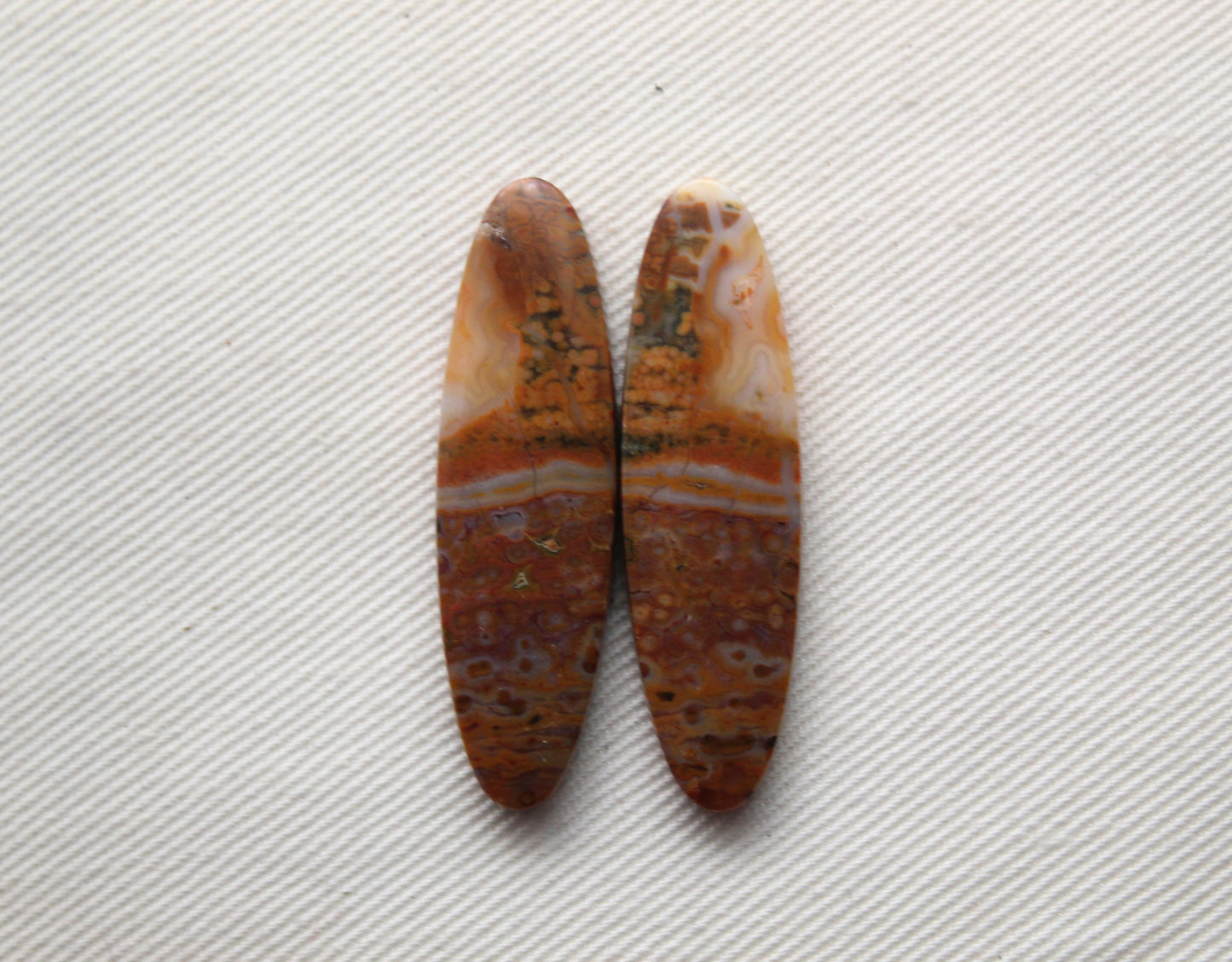 River Jasper Cabochons Pair Gemstone beige Oval