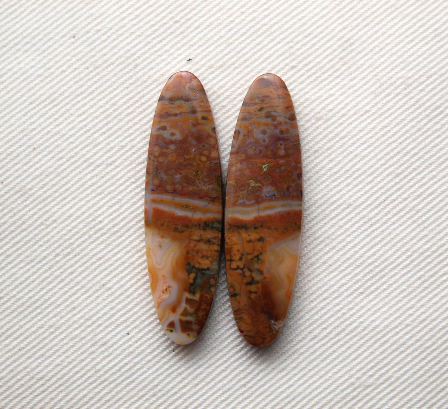 River Jasper Cabochons Pair Gemstone beige Oval
