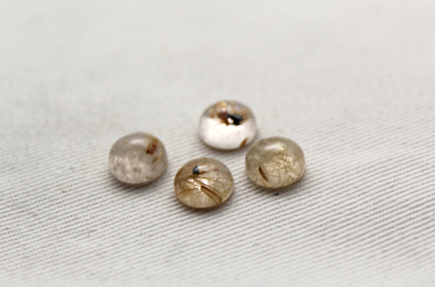 FOUR rutilated Quartz cabochons Round Gemstones golden needles 8MM