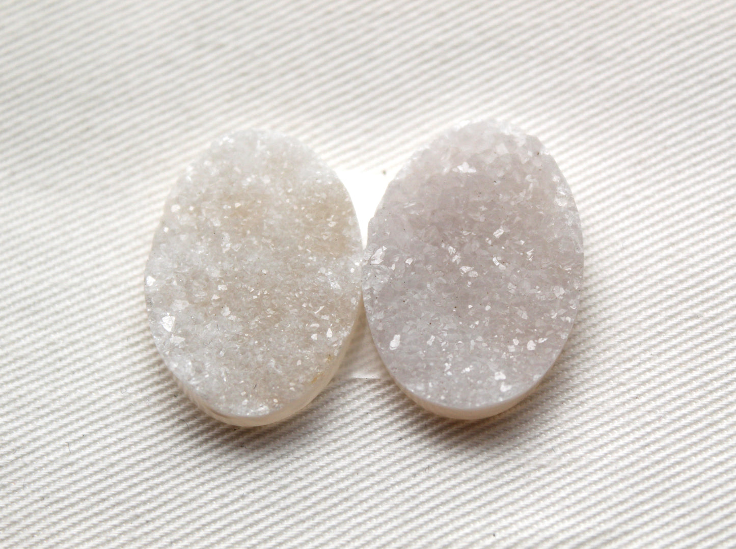 TWO White Crystal Druzy Cabochons Oval