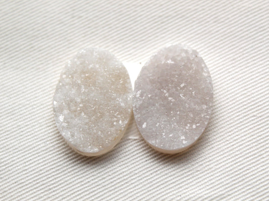 TWO White Crystal Druzy Cabochons Oval