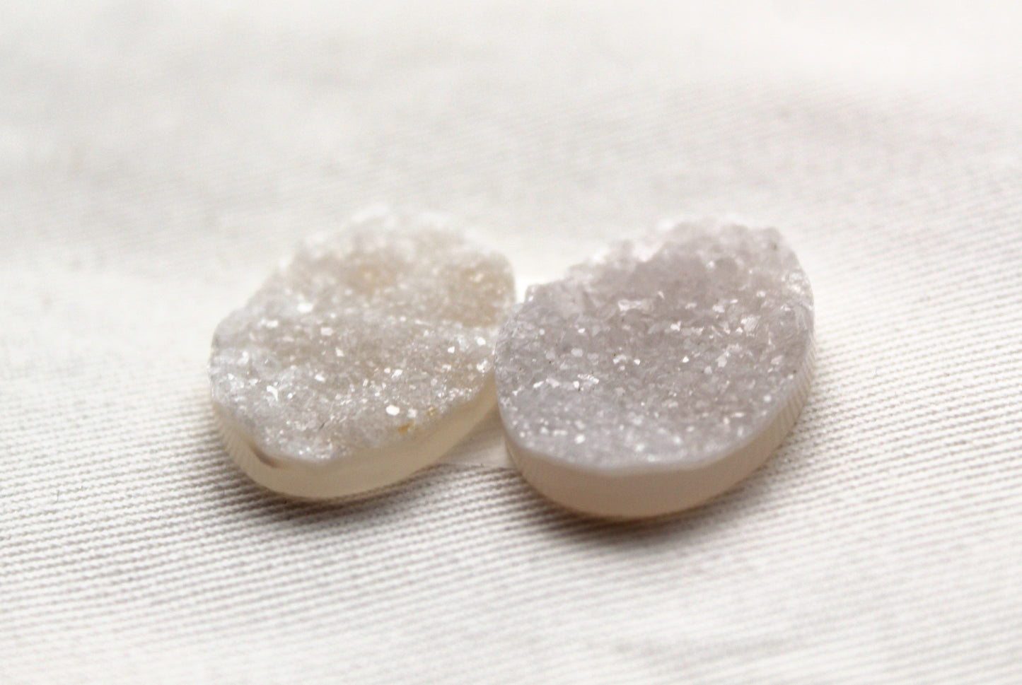TWO White Crystal Druzy Cabochons Oval