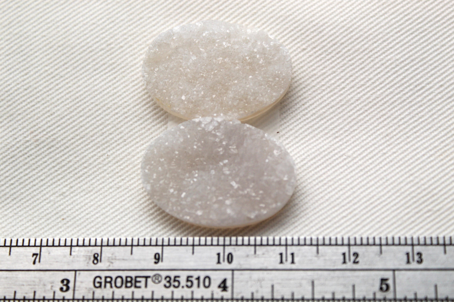 TWO White Crystal Druzy Cabochons Oval