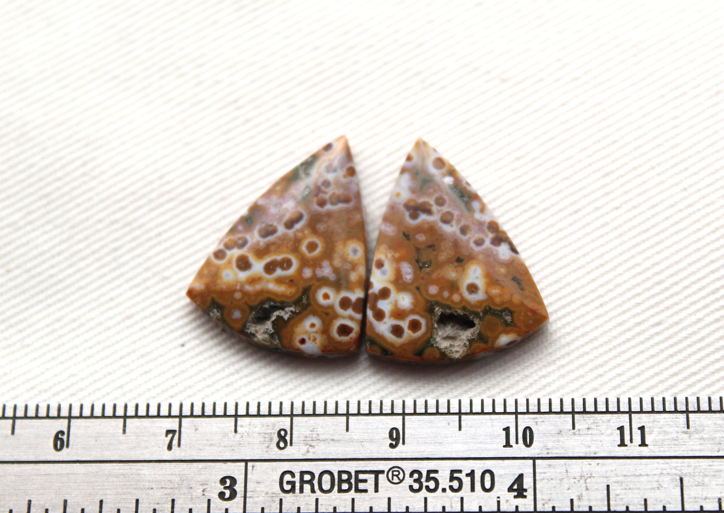 River Jasper Cabochon Pair Gemstone green beige triangle